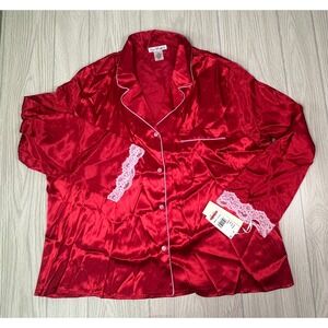 Linea Donatella Red Satin Lace Pajama Set‎ Loungewear Sleepwear XL